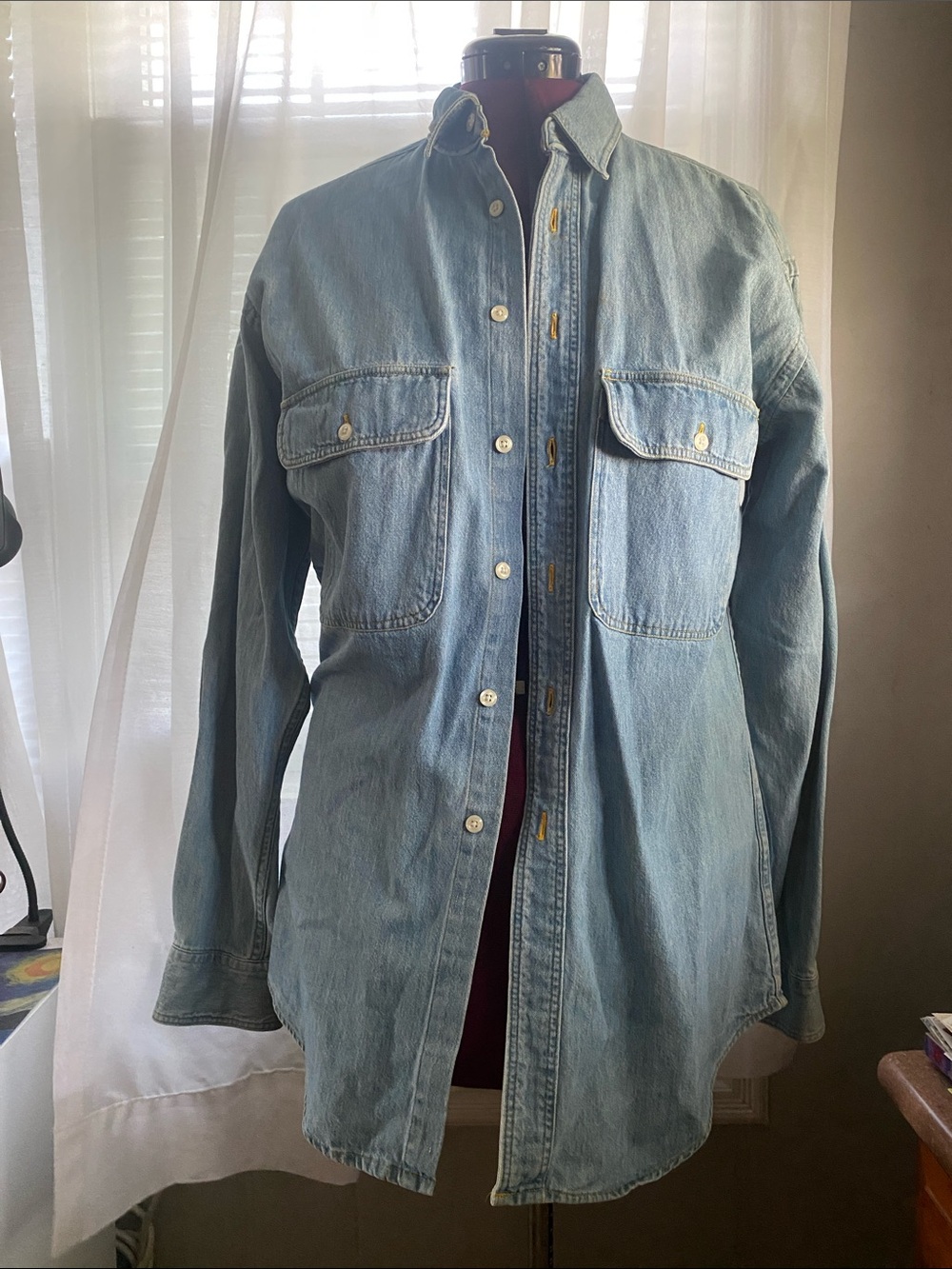 Ruff Hewn Light Blue Denim Shirt with Yellow Stitching